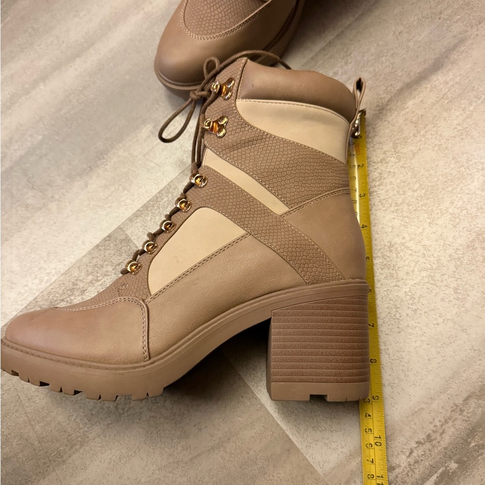 JustFab Tan Lace Up Boots with Rugged Sole - Picture 3 of 7